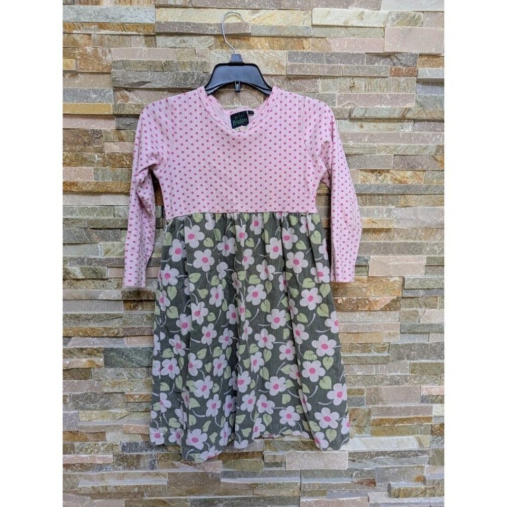 Mini Boden Girls Dress Floral Size 7-8 yrs Pink Green Polka Dot